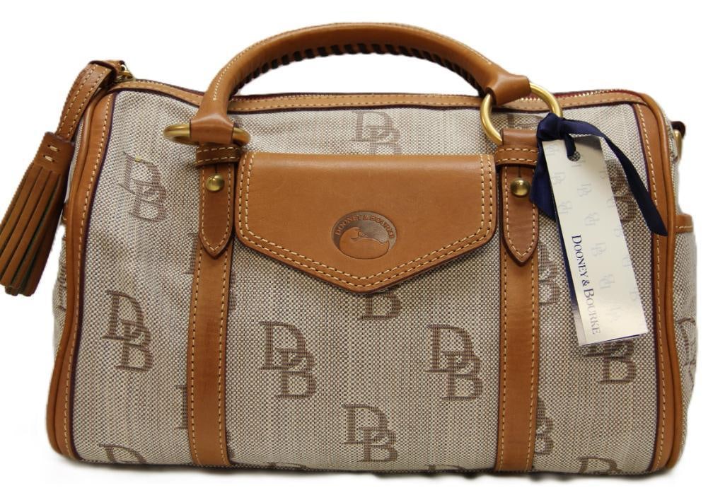 NEW Dooney & Bourke LOGO Barrell Pocket Satchel handbag brown tan (1 of 10)