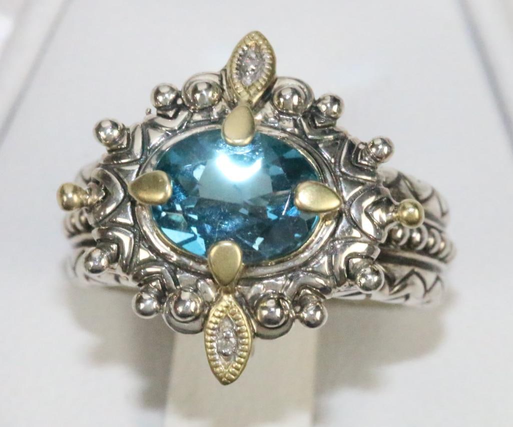 Barbara Bixby 18kt gold Sterling Silver 3 carat blue topaz Ring sz. 5. (1 of 7)
