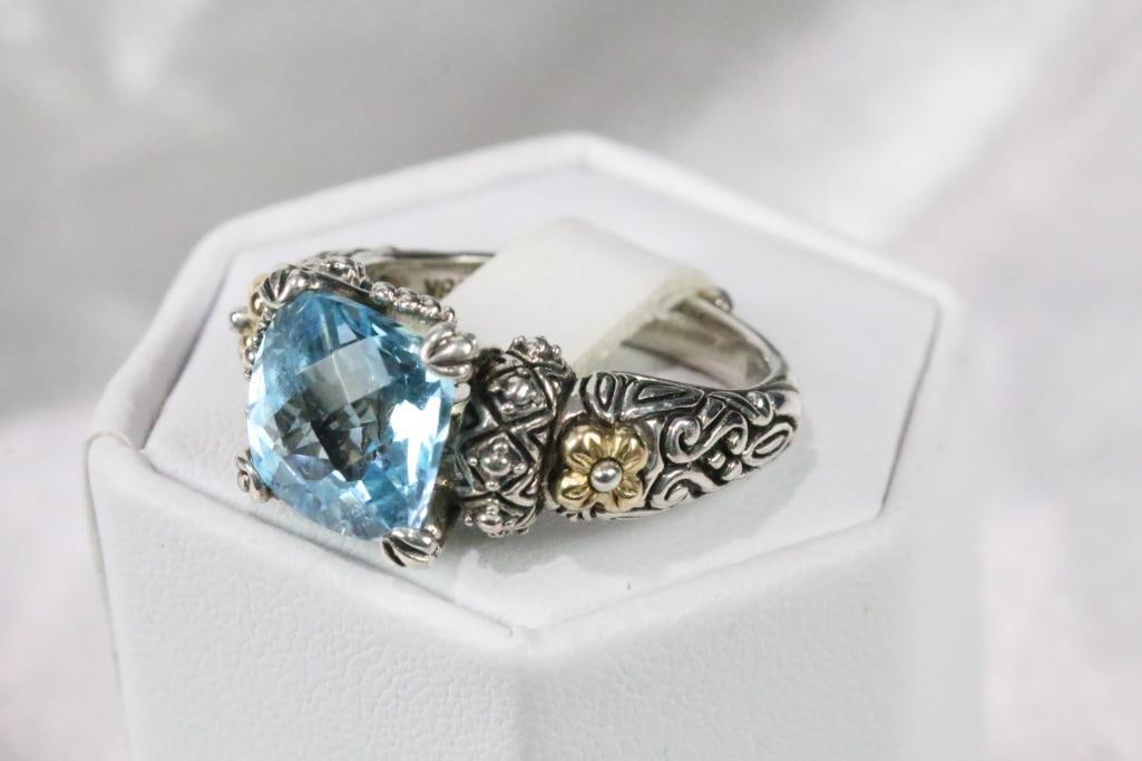 Barbara Bixby 5 ct Blue Topaz 18kt Sterling Silver ring sz 9 (1 of 7)