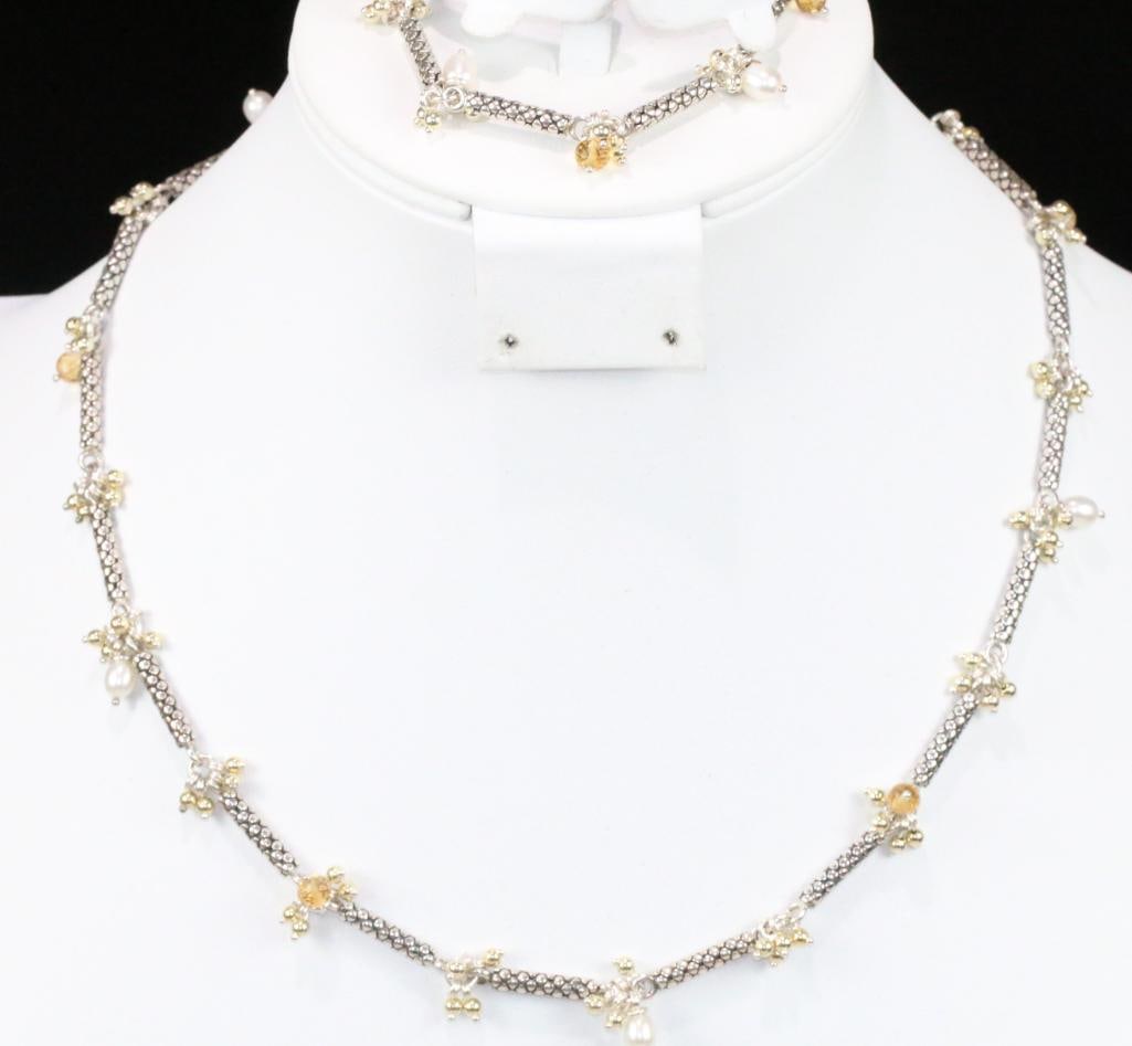 Michael Dawkins Link Necklace & Bracelet Set Sterling silver 14kt gold overlay (1 of 8)