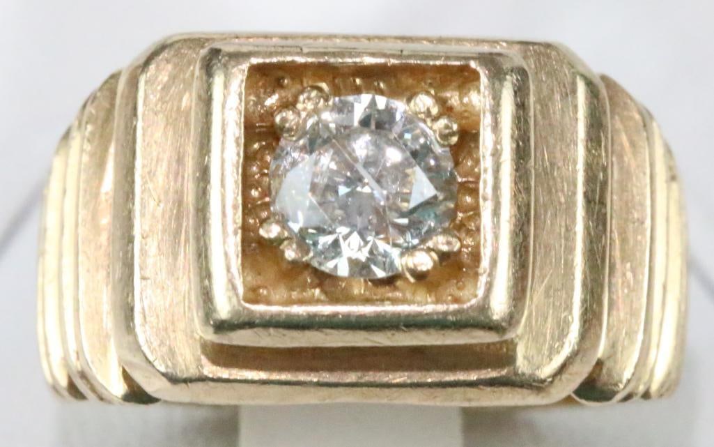 LUXURY ESTATE Men's 14kt Gold approx.1 carat brilliant cut solitaire Ring.11.5 grams. Sz 9.5. (1 of 7)