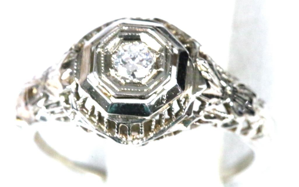 LUXURY ESTATE Ladies Antique Filigree European Cut solitaire Natural Diamond Ring Platinum Sz 3.75 (1 of 6)