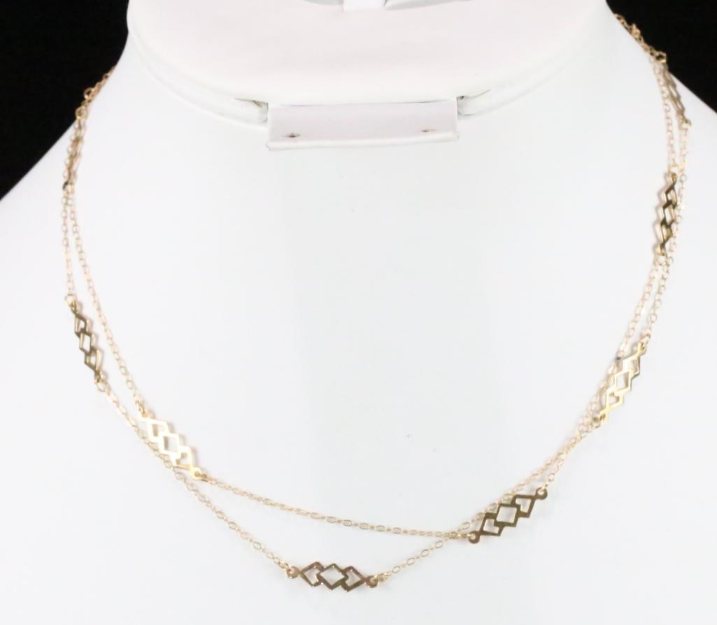 LUXURY ESTATE 14kt gold matching lot of 2 station necklaces 15.5" & 16". 3.2 grams. (1 of 5)