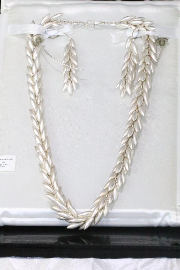 LUXURY ESTATE KELIM Solid Sterling Silver Wheat Necklace & Earring Set 18" 102.4 grams Ret. $980 (1 of 4)