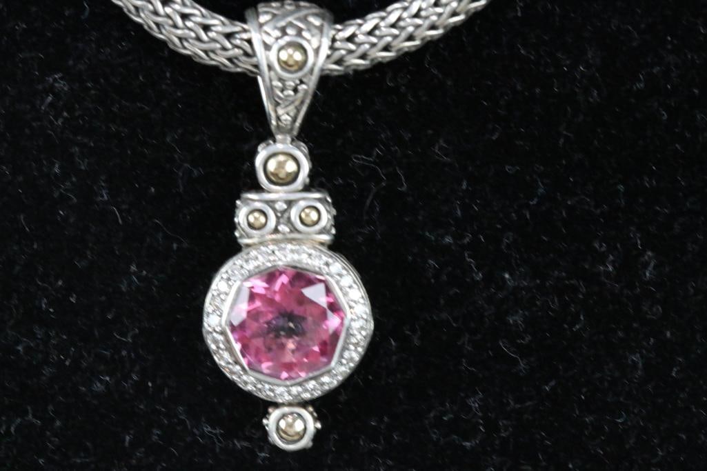 LUXURY ESTATE John Hardy 18kt gold Sterling Silver Batu Sari Diamond Pink Topaz Pendant Necklace (1 of 10)