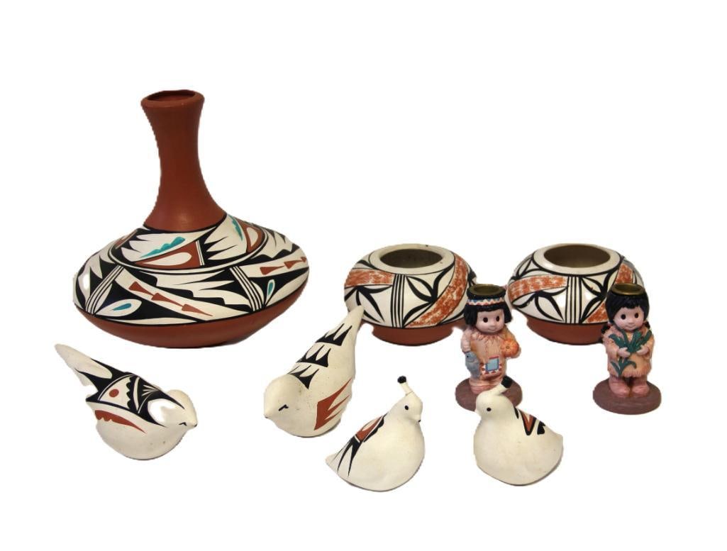 Southwest Tigua Indian Pottery Assortment and Native American Candle Holders (1 of 4)