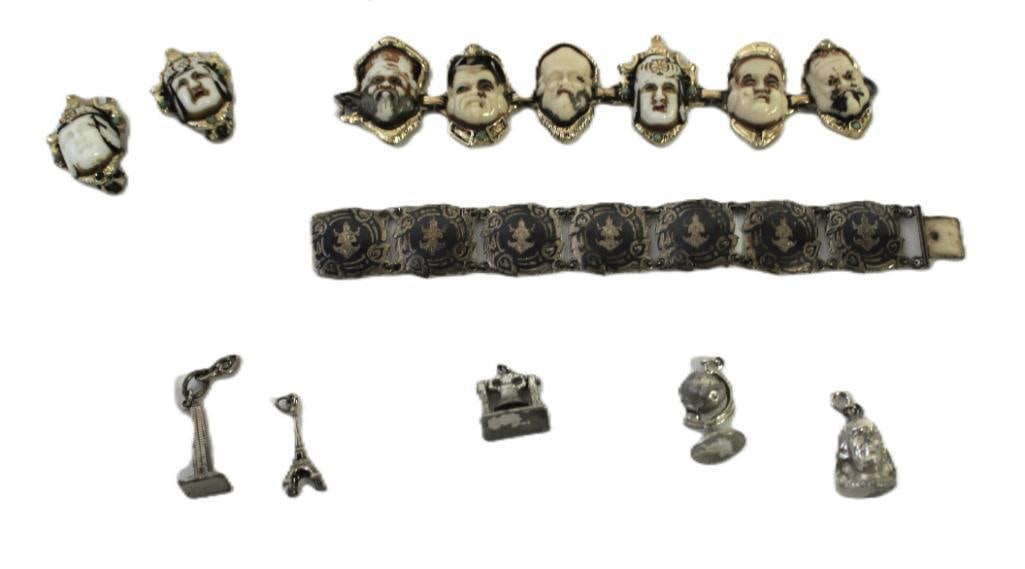 Assorted Jewelry- 9 Pieces, Selro Vintage gods demi and more.: Selro Gods Bracelet. Selro Gods earrings, 5 silver charms, black bracelet