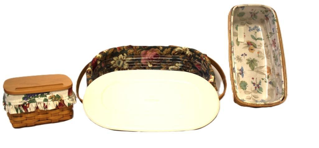 Lot of 3 Longaberger Baskets with liners and protectors (1 of 5)