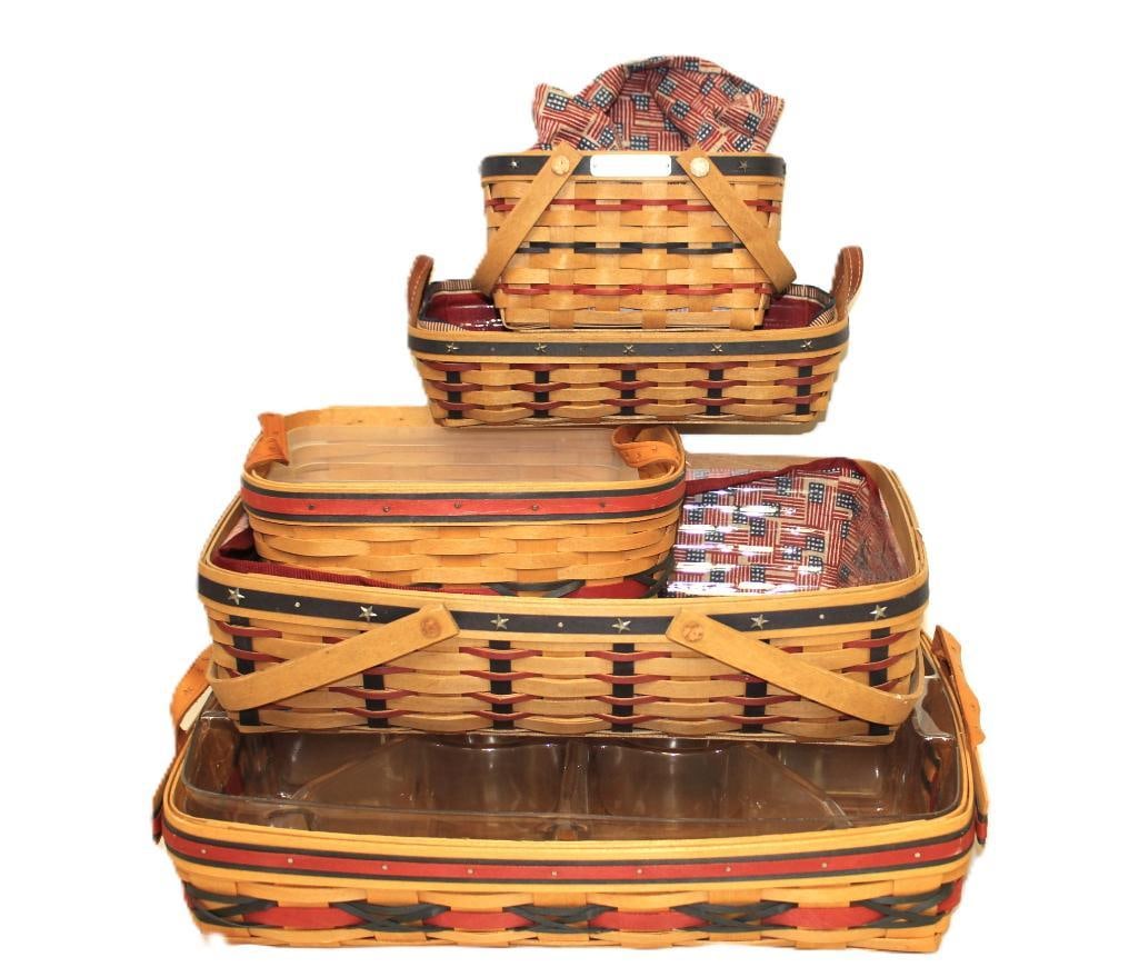 Lot of 5 Longaberger Baskets some  with Patriotic Liners (1 of 5)