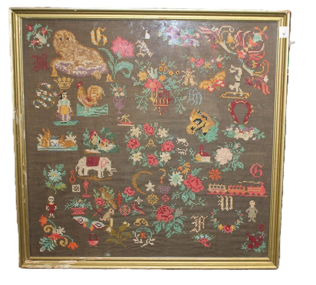 ANTIQUE ENGLISH Cross Stitch Sampler- 24.5" 25" (1 of 4)