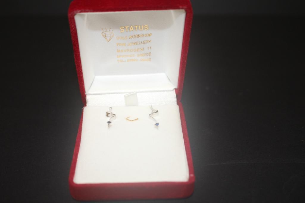 18kt  white gold drop Earrings with 3 small gems. 2.1 grams. Stamped 750 (1 of 5)