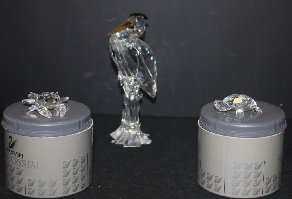 Swarovski Crystal- Lot of 3 original boxes: small turtle, small crab, large heron