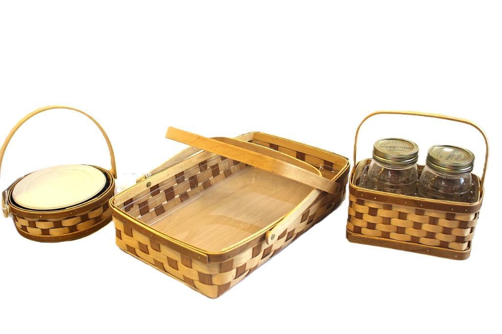 Longaberger Blue Ribbon Collection baskets and jars lot of 5 pieces cherry wood weave (1 of 4)