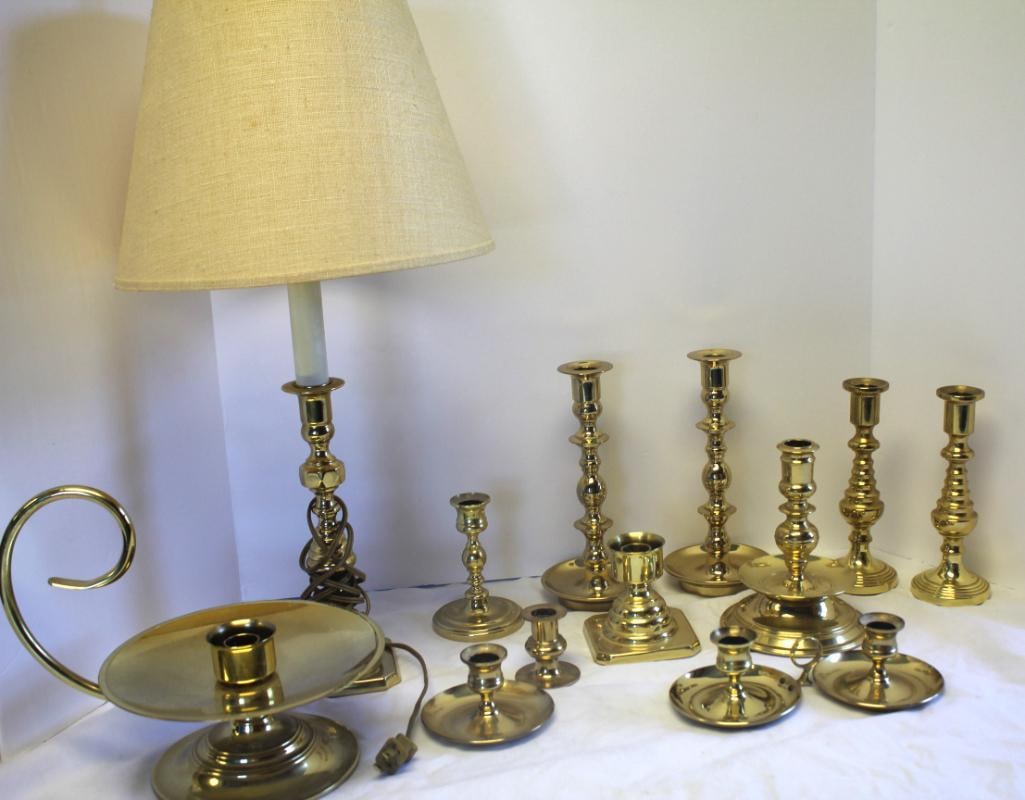 Baldwin Brass lamp & candle holders lot of 12 (1 of 4)