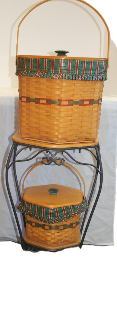 NEW Longaberger 14 piece large & small octagon snowflake christmas baskets protectors, liners, stand (1 of 5)