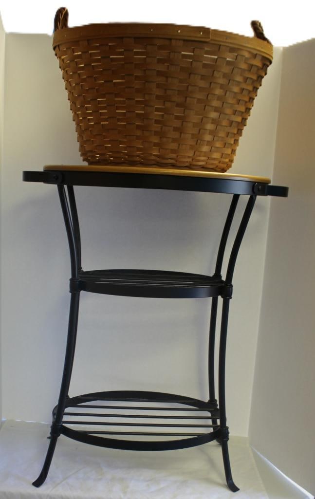 Longaberger 4 Piece Wood bottom Beverage tub basket, liner, Wrought Iron Stand and shelf (1 of 6)
