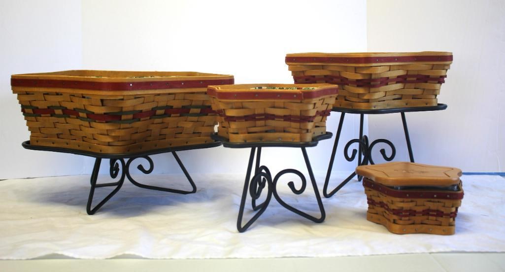 Longaberger 18 piece Christmas Star Baskets in ALL sizes,  liners, Wrought iron, protectors (1 of 6)