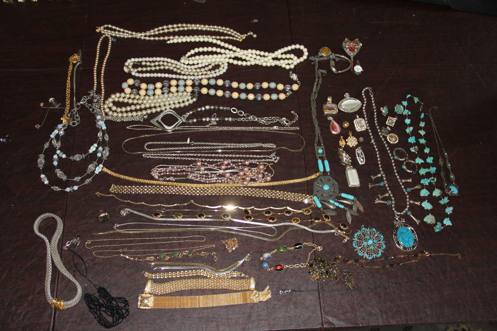 Lot of Vintage Jewelry 43 Piece Necklace incl. Gold over sterling jade bracelet. (1 of 8)