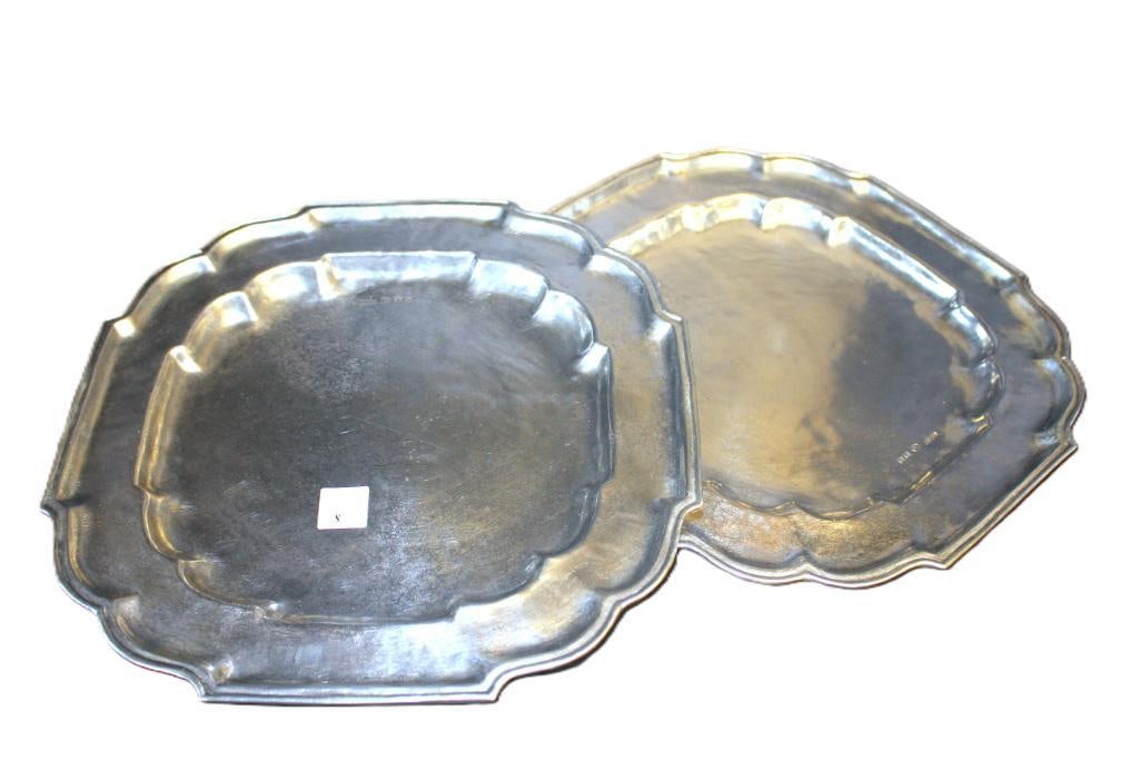 NEW of 2 large square Pewter Platters (1 of 4)
