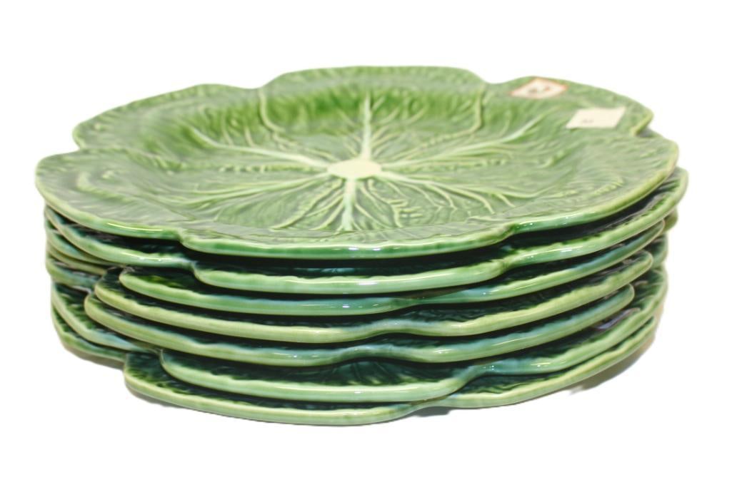 NEW Bordallo Pinnerio lot of 7 green cabbage leaf dinner plates Portugal (1 of 2)