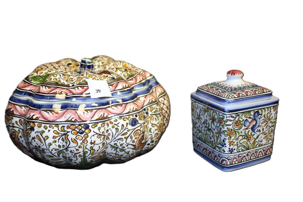 NEW Ceramicas De Combria lot of 2 ceramic signed and hand painted covered dish and box Portugal (1 of 5)