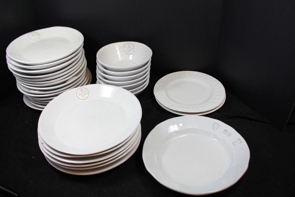 NEW set of dishes; Terracotta made in Portugal with embossed Rooster; 3 make in Italy (1 of 7)