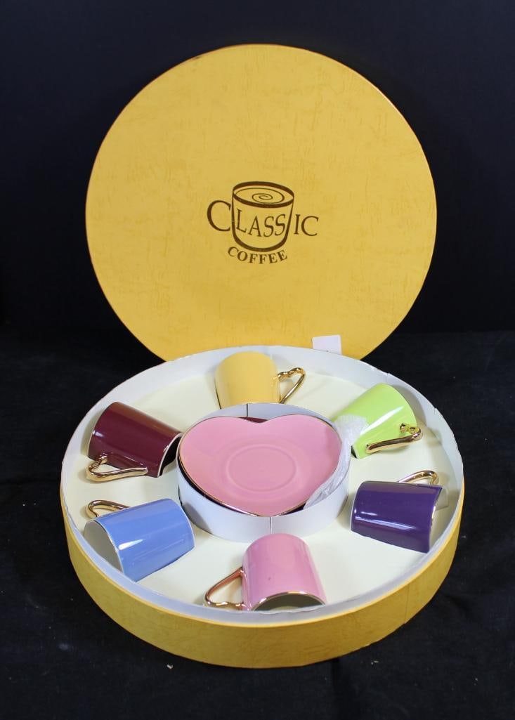 NEW in box; Classic Coffee 6 small coffee cups with heart shaped handles and heart shaped saucers (1 of 4)