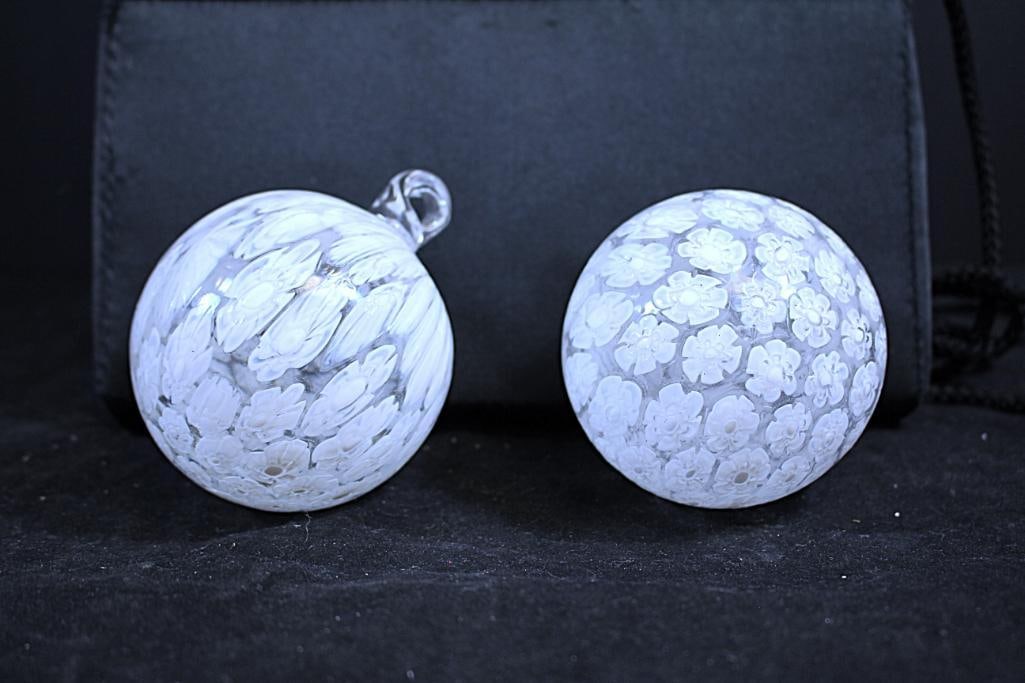 NEW Cody Foster Murrina White Glass Ornaments lot of 6: 3 1/2" diameter round white glass ornaments in boxes. Lot of 6