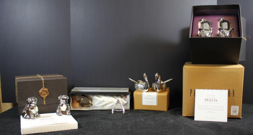 New Pottery Barn lot of 5 boxes salt & pepper and napkin rings. Made in India (1 of 6)