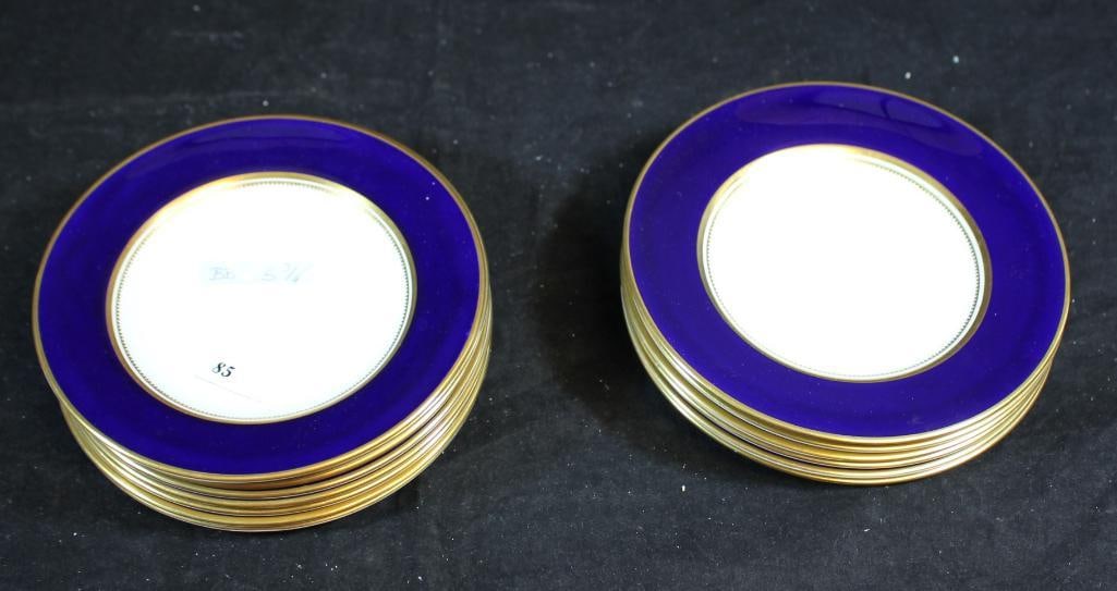 Lot of 14 Plates Gold rimmed wedgwood B & B: Wedgwood bone china Bread and Butter Cobalt Royal pattern plus 8 Johnson brothers England Denburgh castle bowls