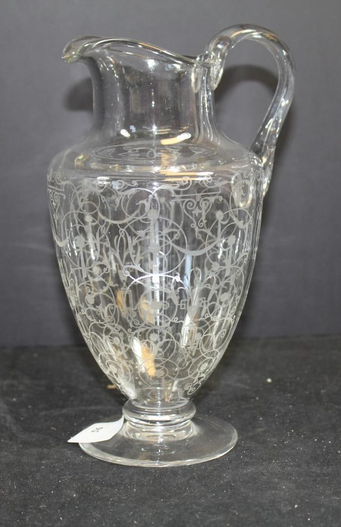 Baccarat crystal pitcher, made in France etched design and signed (1 of 3)