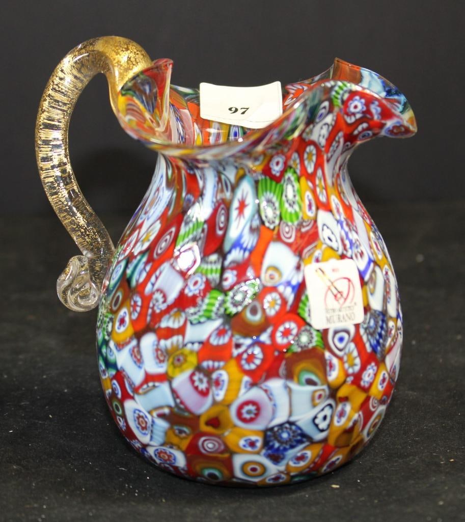 New Verio Artistico floral Murano glass pitcher. Multicolor Made in Italy (1 of 4)