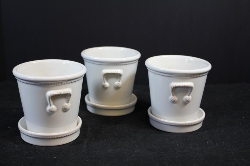 NEW Juliska Lot of 3 white ceramic planters w/ drip plate. Made in Portugal (1 of 5)