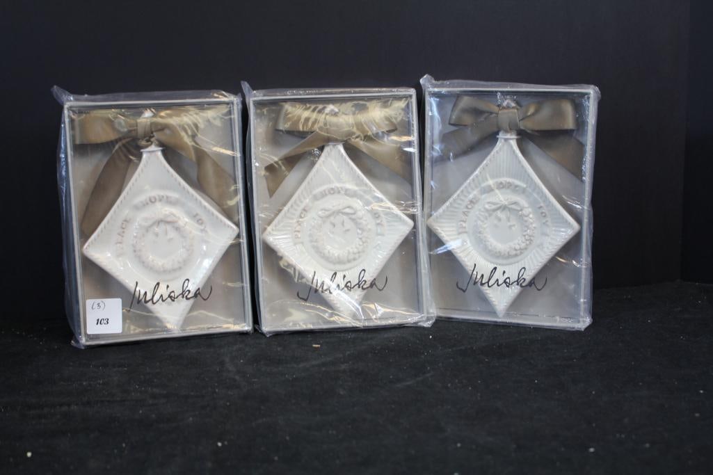 NEW Juliska lot of 3 ceramic ornaments. Made in Portugal (1 of 2)
