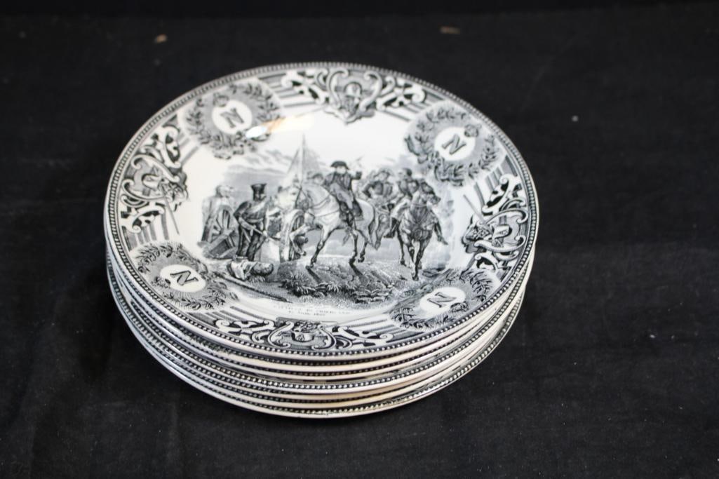 Boch F La Louviere Black & White Plates (Set of 7) made in Belgium- War time Napoleon of Different: Plates are 8" diameter-
