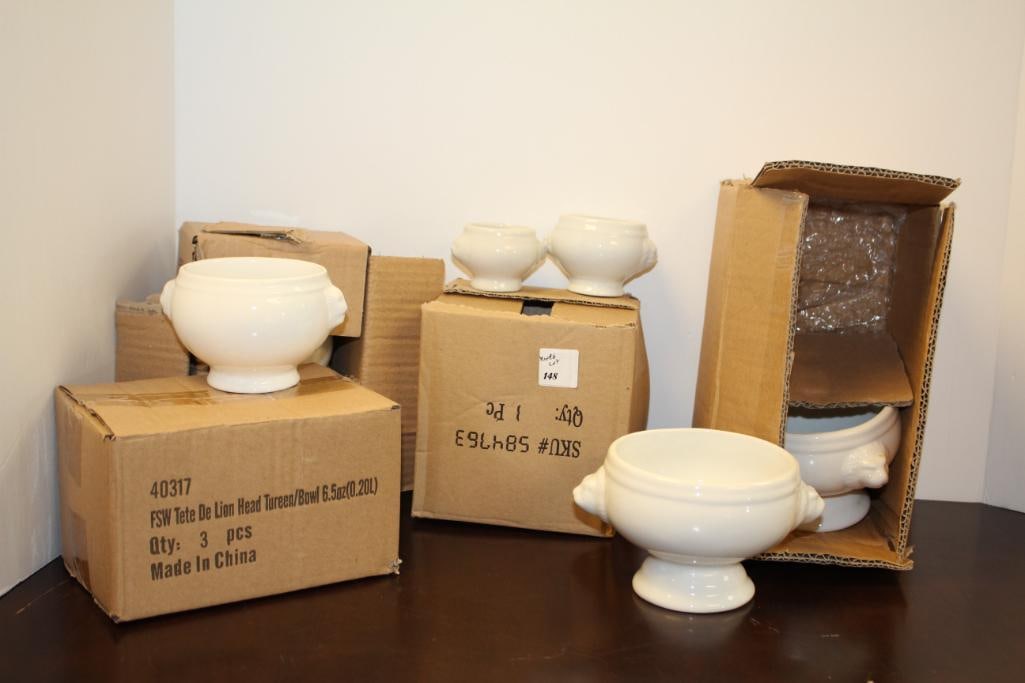 NEW Lot of 12 Soup Bowls with Lion Head Handles- 2 Medium, 6 small, 4 Extra Small and 3 Mini (1 of 4)