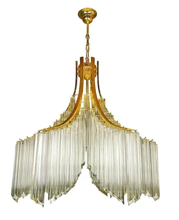 Mid Century Modern 1970's Italian Murano Glass Waterfall Sculptural Gold Gilt Chandelier by Venini (1 of 7)