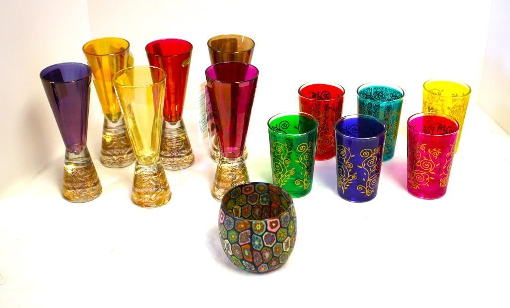 NEW Timon colored glassware Made in Italy & assorted glassware lot of 13 (1 of 4)