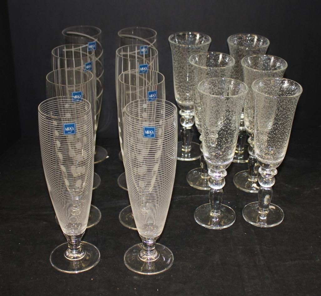 NEW Lot of 14 assorted glass flutes stemware water glasses MIKASA (1 of 4)
