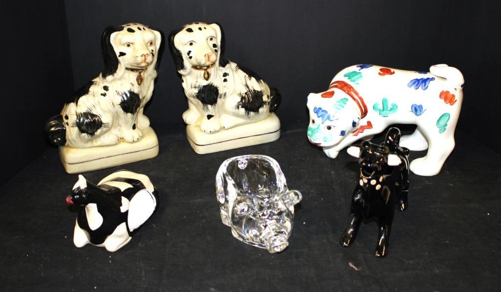 NEW lot of 6 assorted color/size painted ceramic animals dogs, cows & glass pig (1 of 8)
