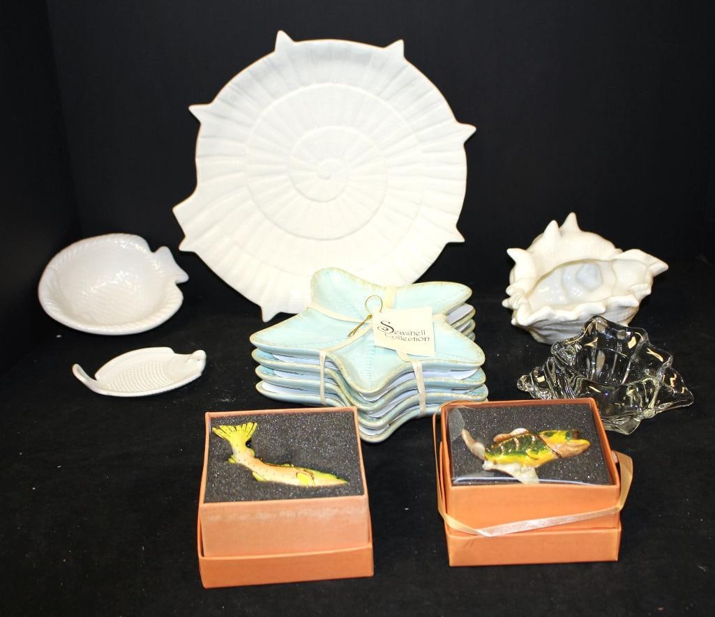NEW lot of Seashore starfish, shell fish plates, platter and d?cor. (1 of 11)
