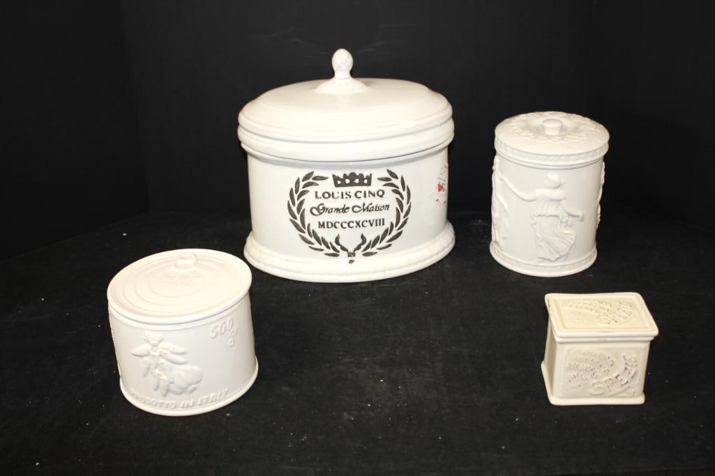 NEW Sur La Table lot of 4 white covered jars. Made in Italy (1 of 10)