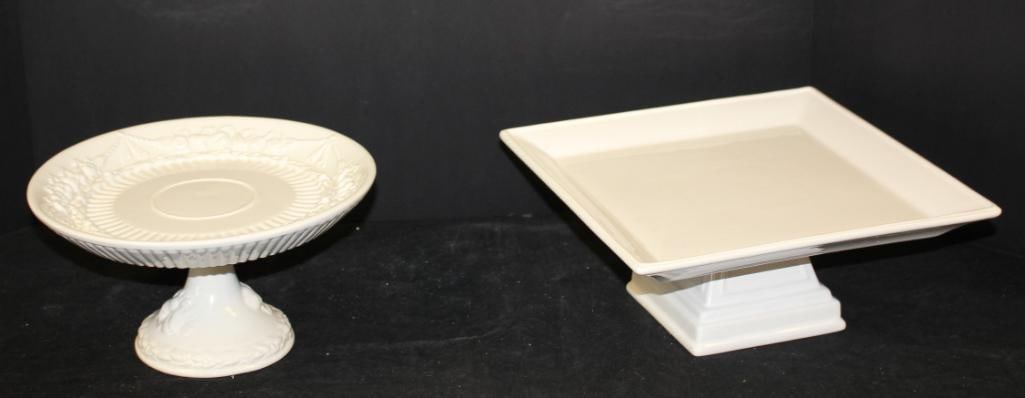 NEW Over & Back white ceramic square cake platter on pedestal, Made in Italy & round cake platter on (1 of 4)