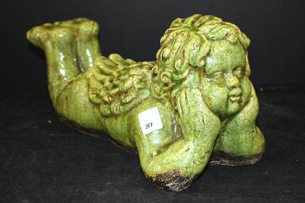 NEW Heavy green ceramic cherub angel statue figural LARGE (1 of 3)