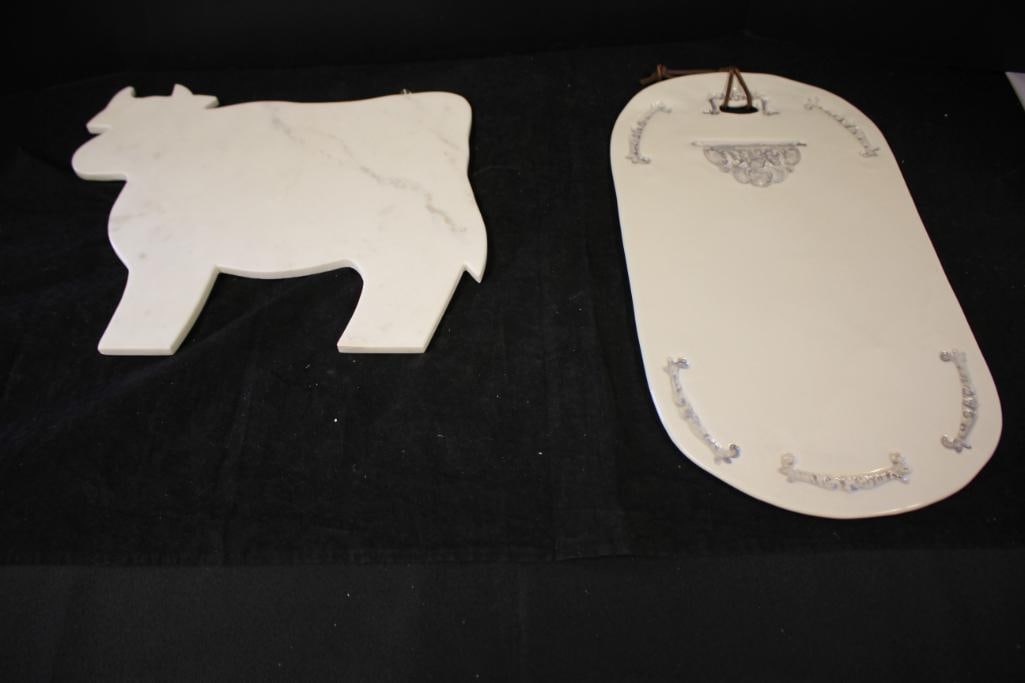 NEW large white ceramic & white cow shape marble serving platter (1 of 5)