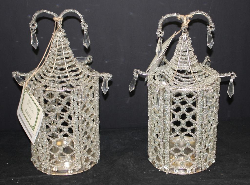 NEW Bunny Williams for Ballard Designs set of 2 lantern: 2 silver beaded lanterns 12"h