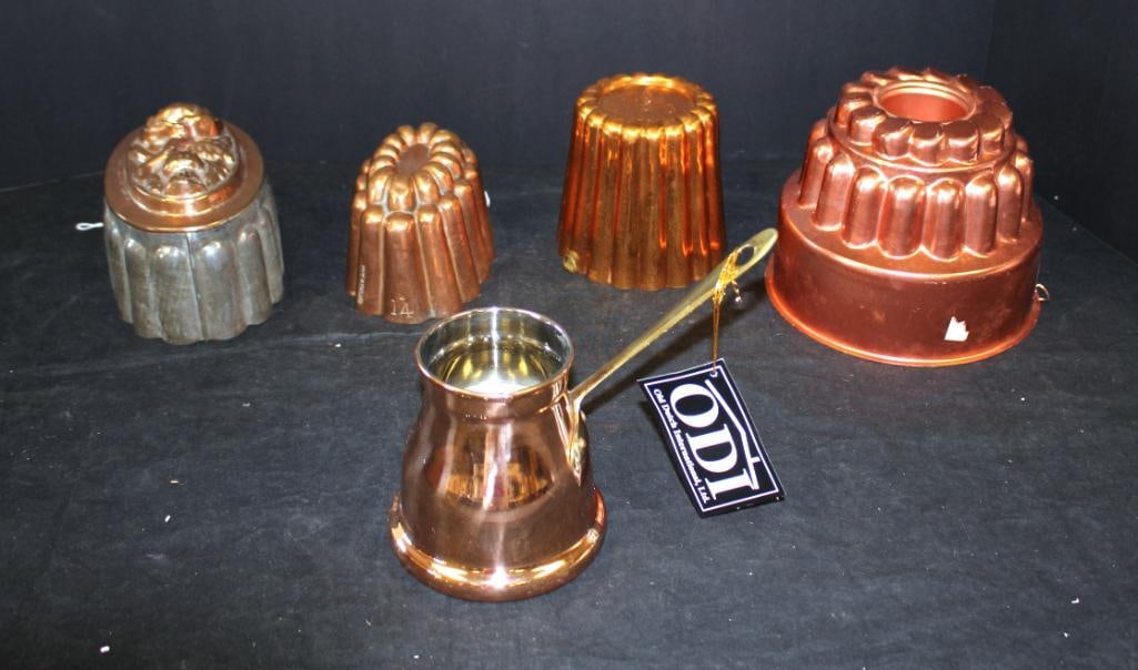NEW Set of 5 Copper Kitchen Pieces Molds & milk warmer (1 of 8)