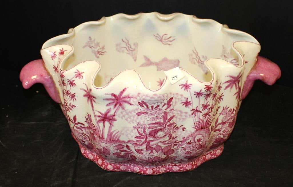 NEW Chinoiserie Fish Bowl Planter- Large Pink Porcelain  Basin (1 of 5)