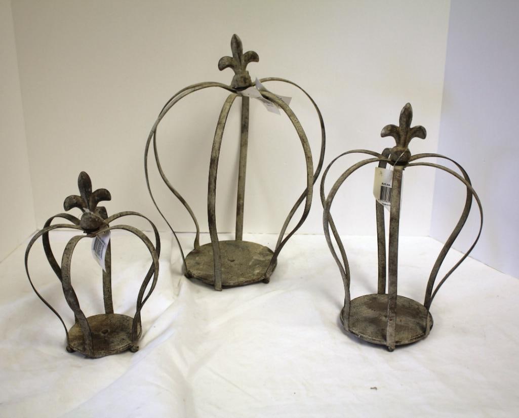 NEW Lot of 3 Metal Decorative Crowns: Large- 14" tall, medium- 11" tall, small- 9" tall