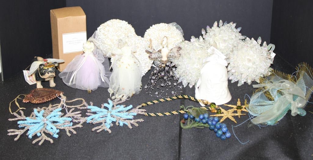 NEW lot of 18 Christmas ornaments, standing dolls, bottle stopper, ceramic cross & bell (1 of 4)